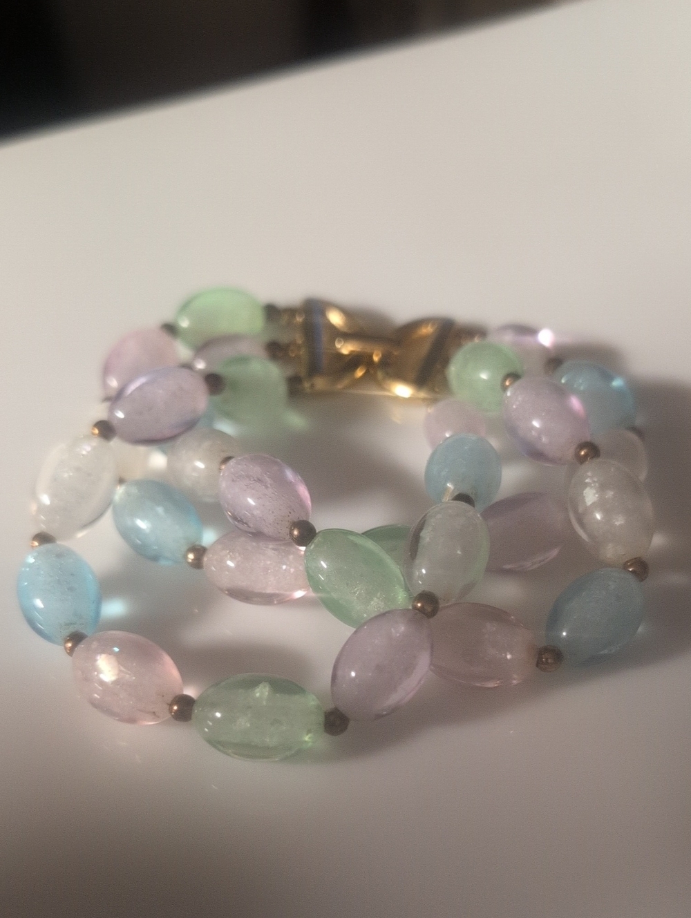 Rare VTG Crown Trifari Pastel Confetti Lucite Bead Bracelet Signed No Co